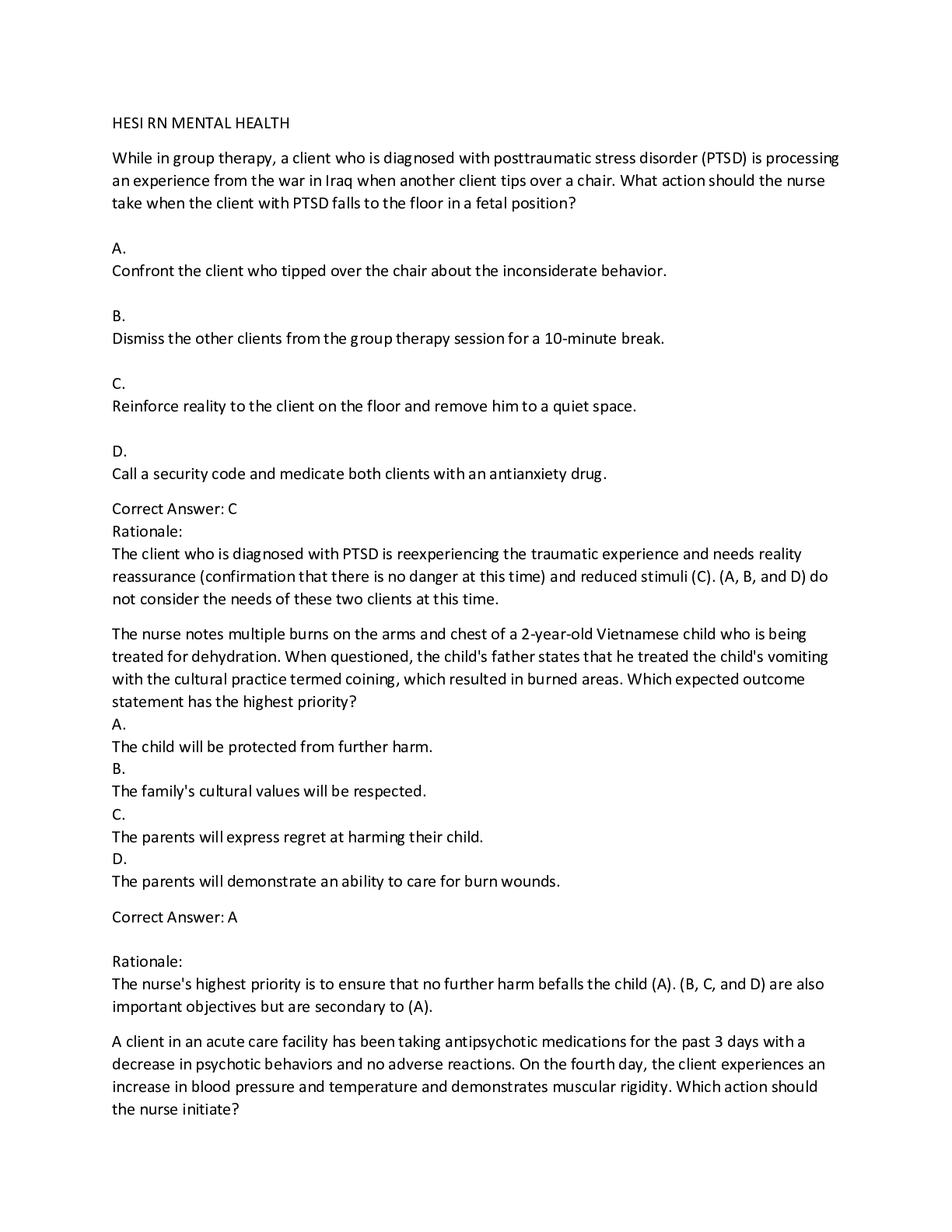 Preview image for HESI RN MENTAL HEALTH